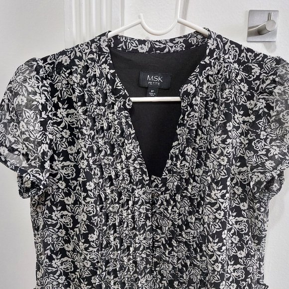 MSK Rose Flower Black White Summer Sheer Fabric Comfortable Summer Dress 8P - Picture 10 of 11